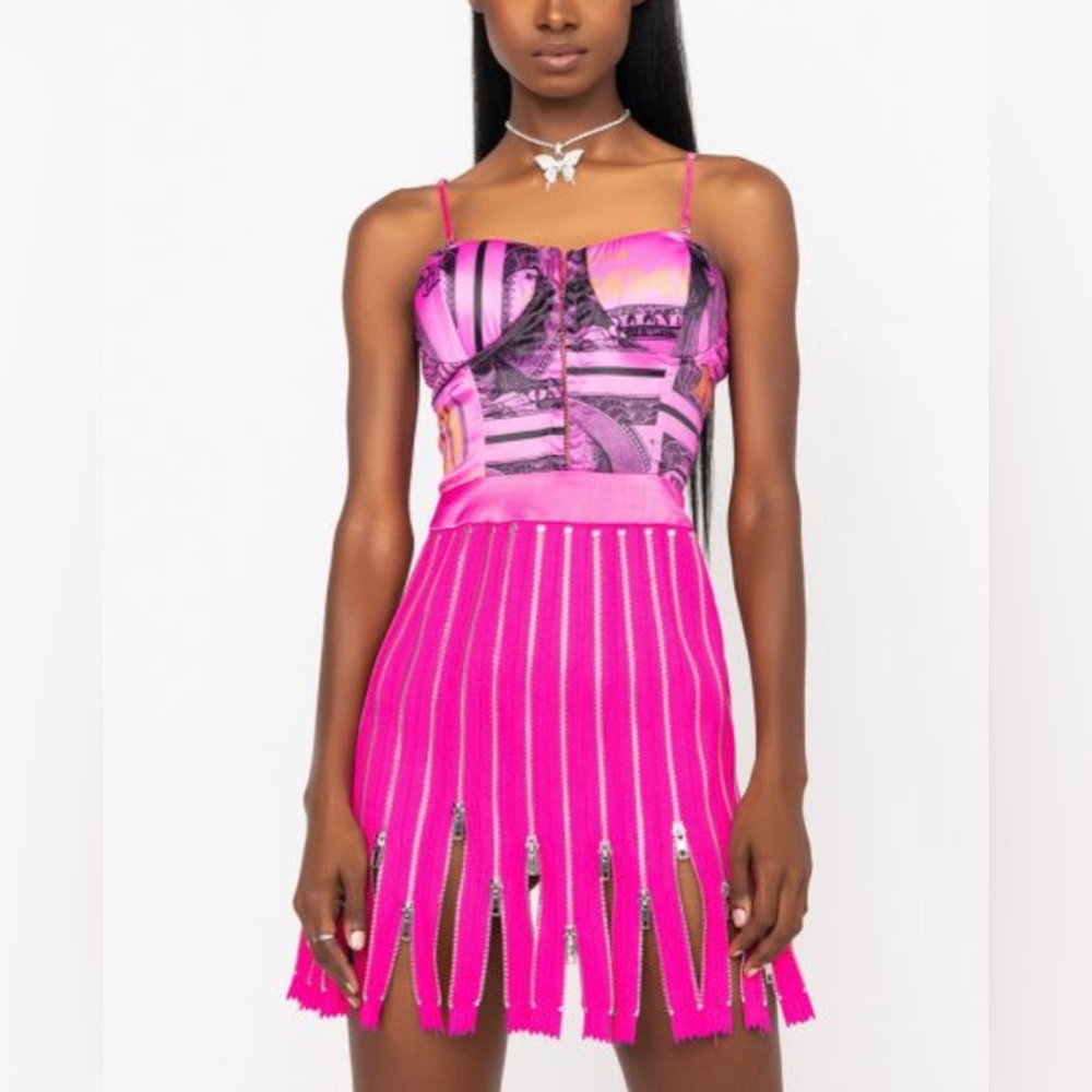 AKIRA “THIS LOOKS SPEAKS MINI DRESS” WITH MULTIPLE ZIPPERS - PINK